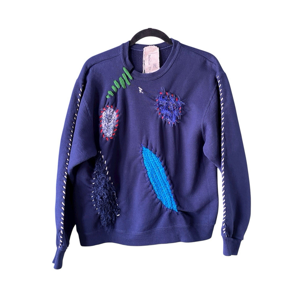 Rebels To Dons Upcycled Sweater Adult S/M Pullover Whip Stitching Artsy Wacky